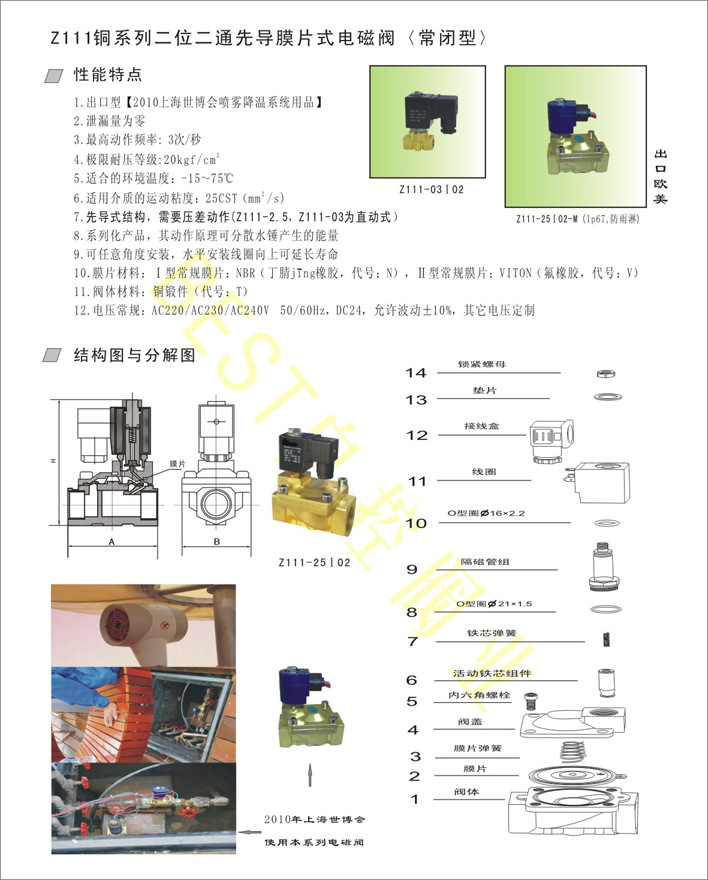 15  Z111铜系列二位二通先导膜片式电磁阀＜常闭型＞