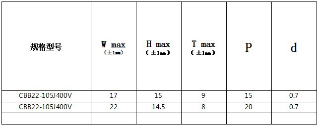 CBB22-105J400V尺寸