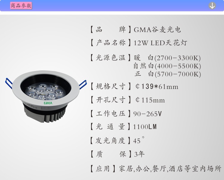 12W车铝天花灯 1