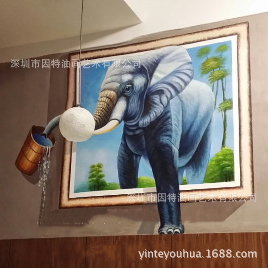 纯手工3D油画高端墙绘彩绘地画逼真写实3D立体画