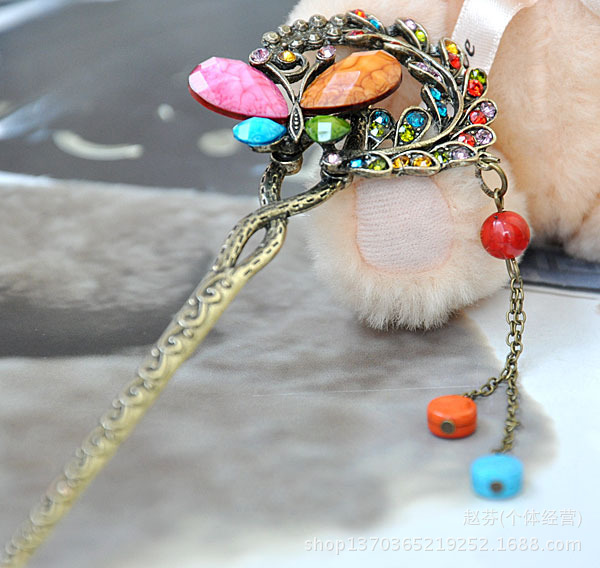 藏饰时尚复古雕花彩钻发簪