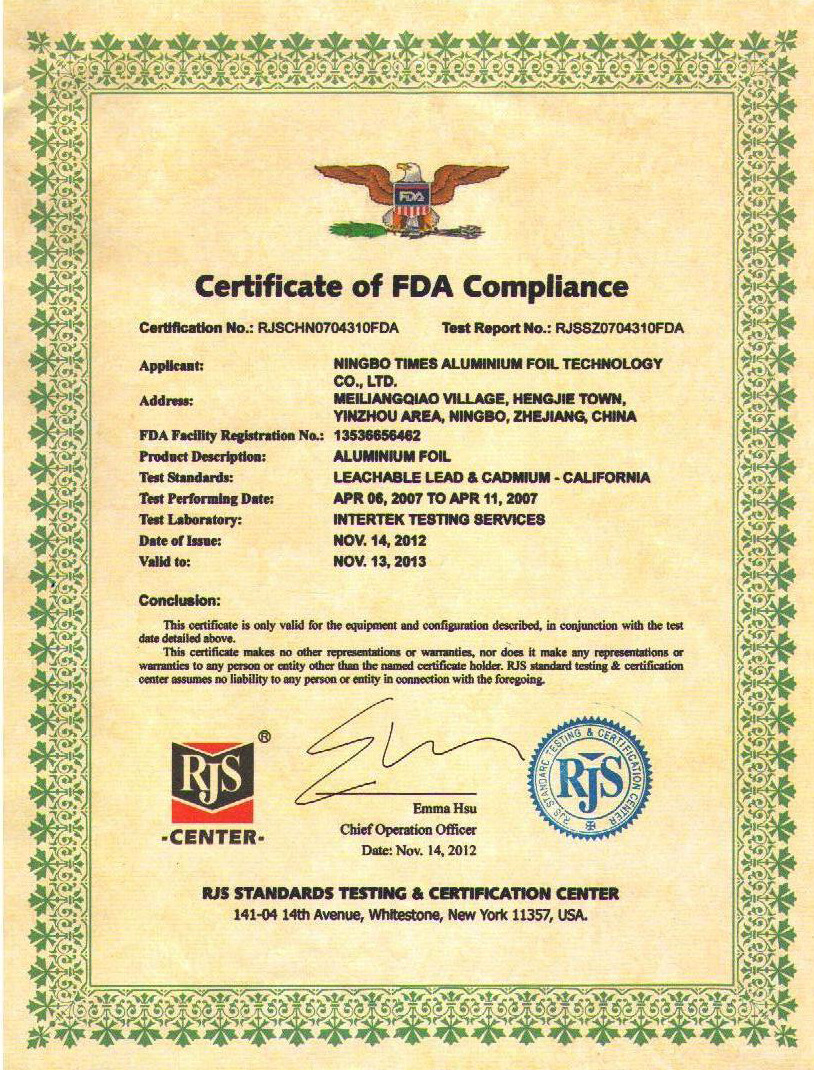 FDA certifications---TIMES