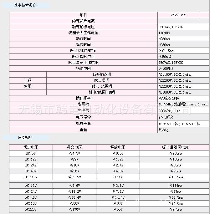 ZYS2 二工继电器 资料