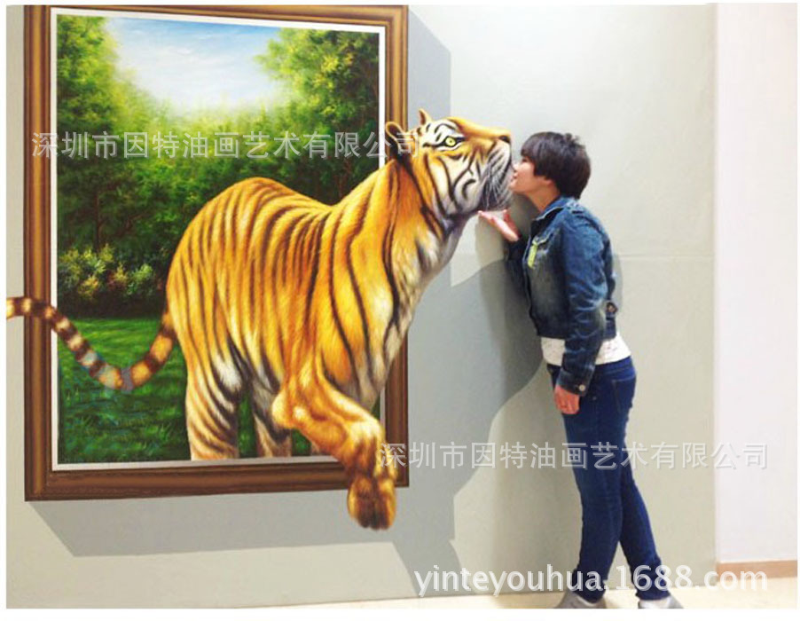 纯手工3D油画高端墙绘彩绘地画逼真写实3D立体画