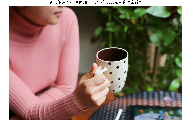 创意时尚欧式波点鼓型带勺马克杯 咖啡色带勺马克15