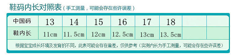 13-18（小）尺碼表