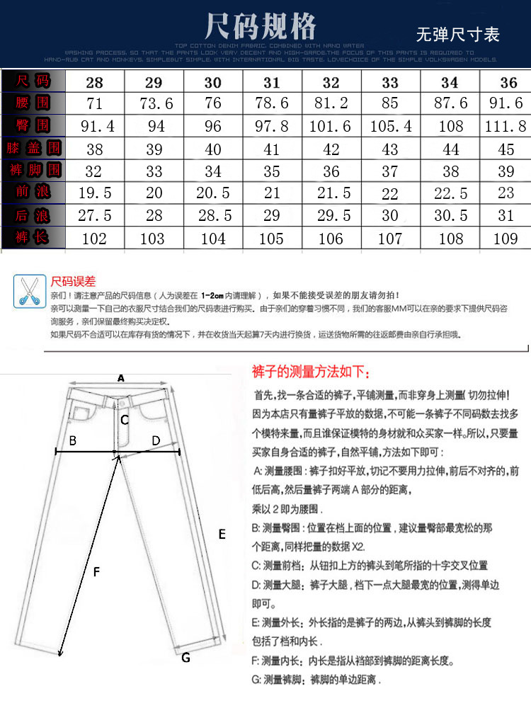 (无弹力)尺寸表