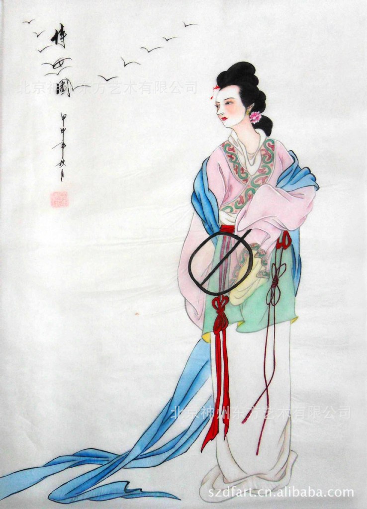 人物画麻姑献寿图 国画神话人物麻姑献寿工笔仕女