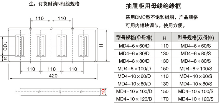 MD4型绝缘母线框或2