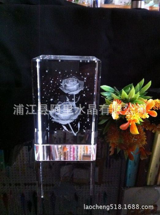 水晶内雕玫瑰花内雕图案情人节创意水晶
