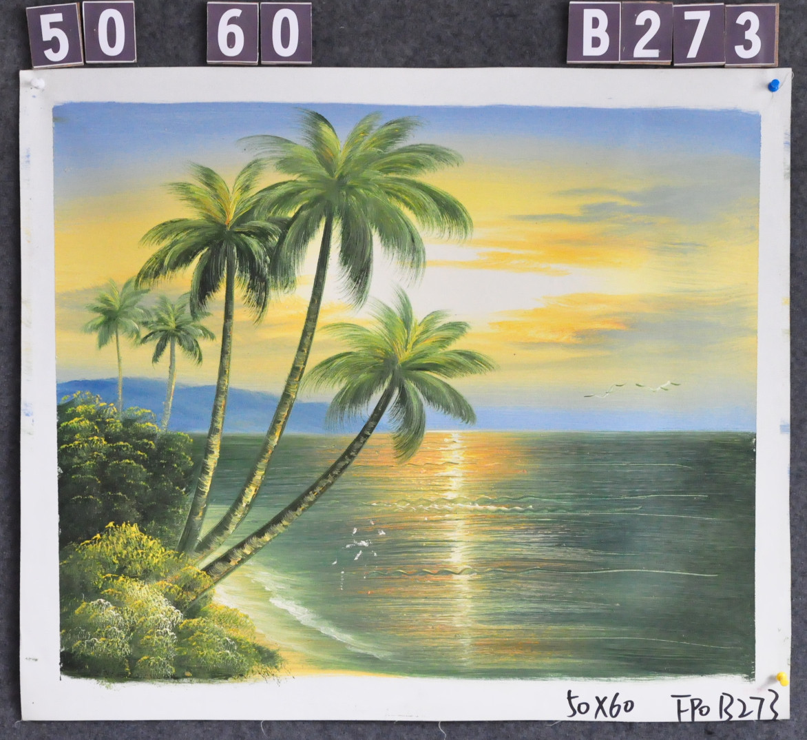 纯手绘油画 海景椰子树50*60横板b273