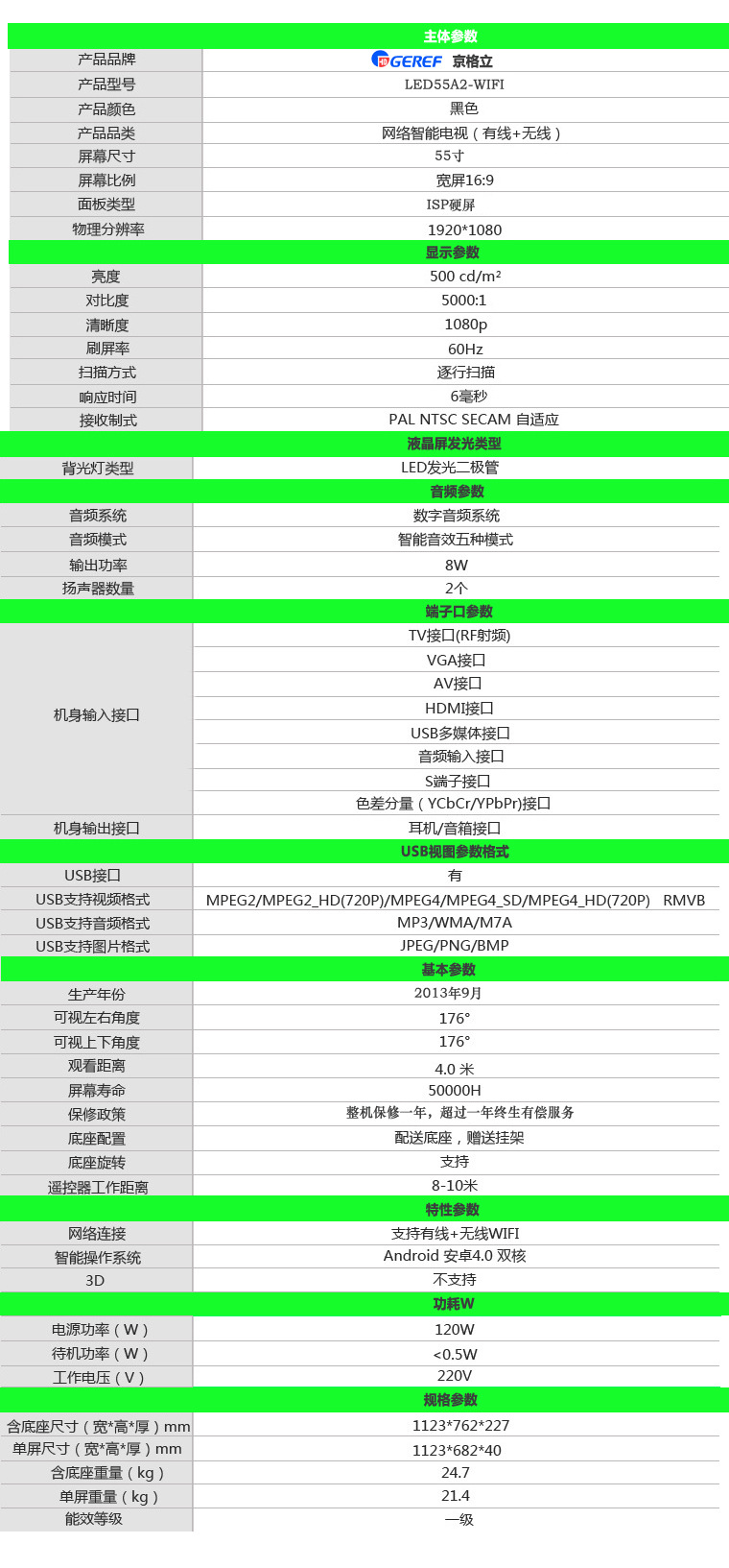 55参数说明55WIFI