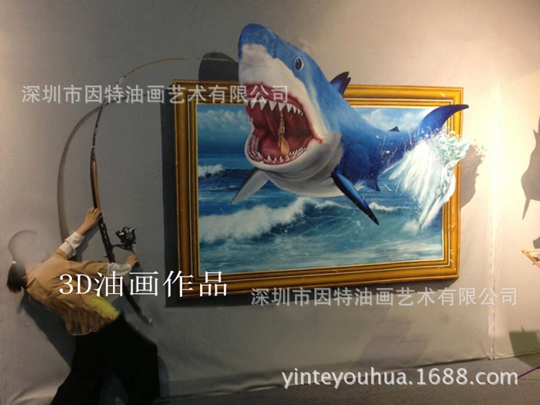 纯手工3D油画高端墙绘彩绘地画逼真写实3D立体画