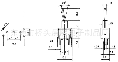 供应mts-102-f2t小型钮子开关 单联两档 摇头开关 摇臂开关图片_1