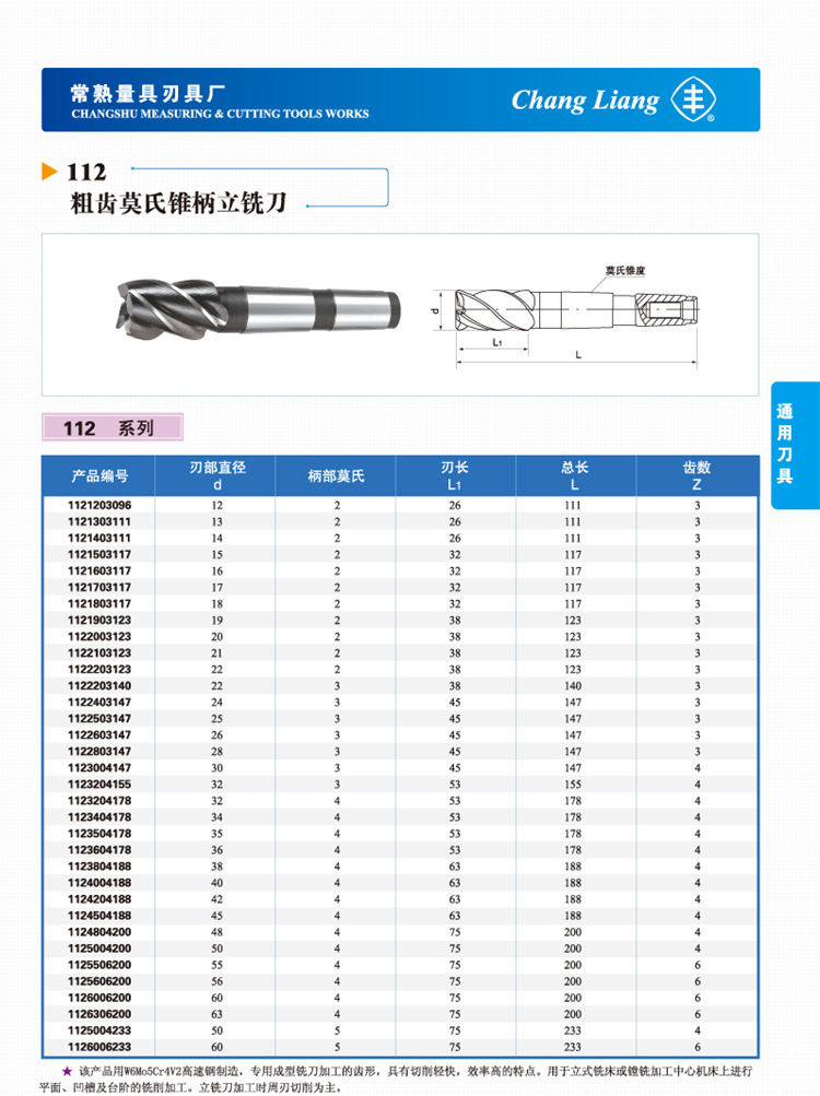 常熟丰牌 粗齿莫氏锥柄立铣刀