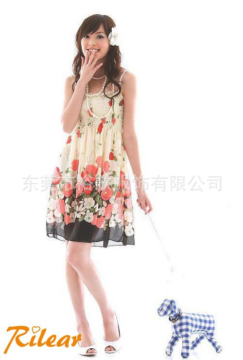 时尚波西米亚吊带大花裙