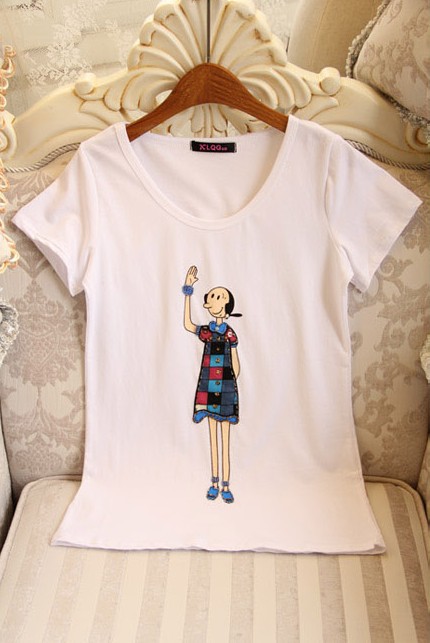 韓國原單2013年春裝新款釘珠鑲鉆奧利弗 圓領純棉短袖T恤工廠,批發,進口,代購