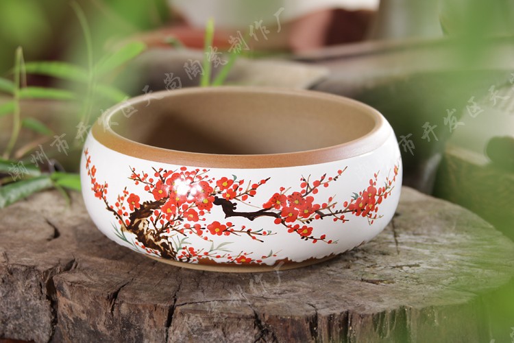 彩色陶土三才盖碗套装 粗陶哥窑茶具 手彩浮雕陶瓷礼品 三多图片大全