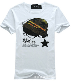 韩版个性圆领纯棉男T恤潮男式短袖T恤 男士T恤 男