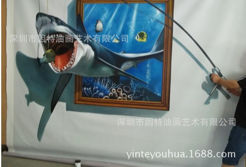 纯手工3D油画高端墙绘彩绘地画逼真写实3D立体画