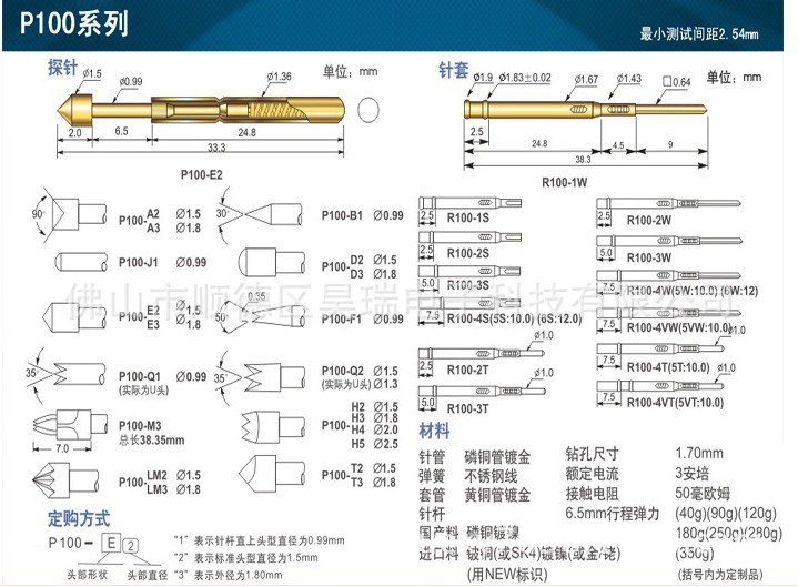 P100探针系列参数表