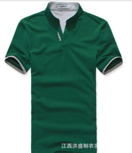 男式立领V领短袖t恤 男士休闲修身POLO衫