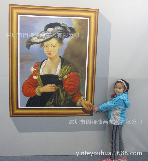 纯手工3D油画高端墙绘彩绘地画逼真写实3D立体画