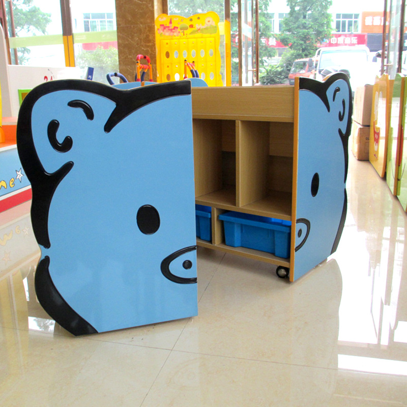 儿童书柜幼儿园专用书柜可折叠图书柜卡通造型蓝猪图书柜