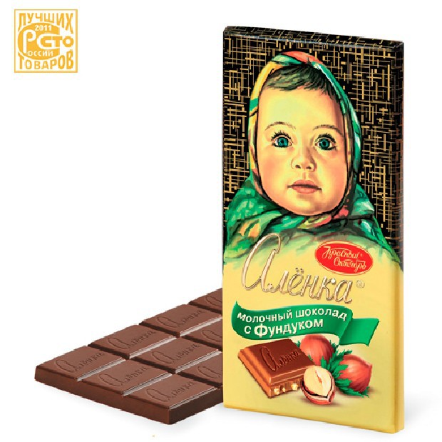 进口俄罗斯巧克力,红色十月大头娃娃,阿廖卡榛子牛奶巧克力