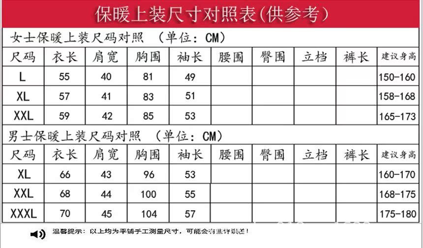 尺碼表