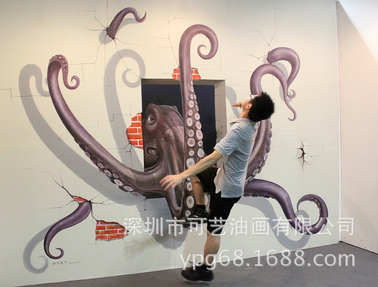 手绘现代经典墙画 大型3d立体画 3d展览立体油画 彩绘创意背景墙图片