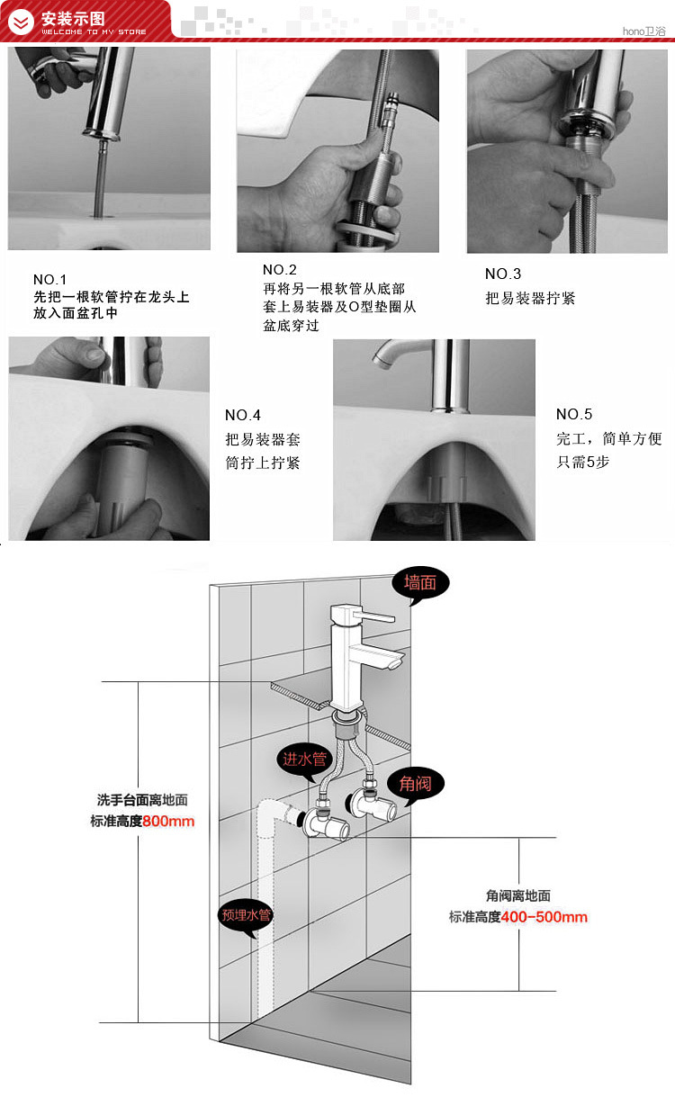 面盆单孔安装示图