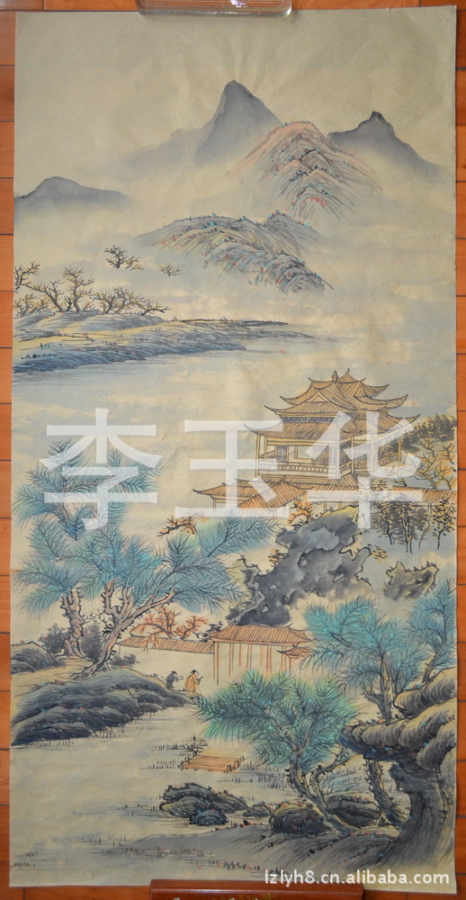 批发零售国画全手绘工笔仿古山水画,编号7-203