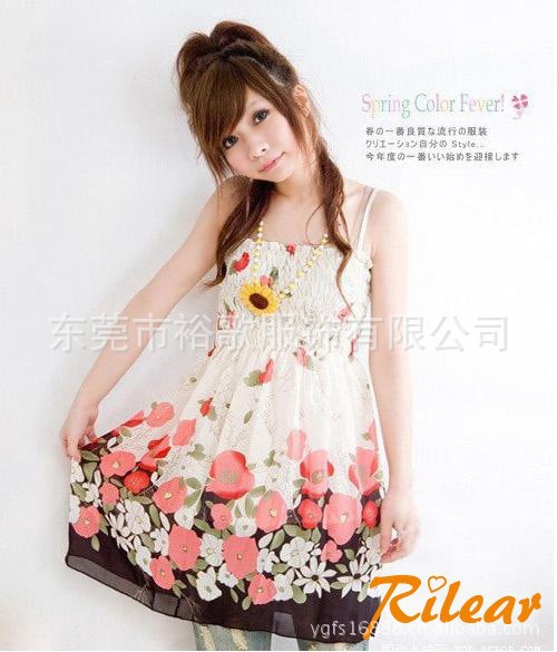 时尚波西米亚吊带大花裙