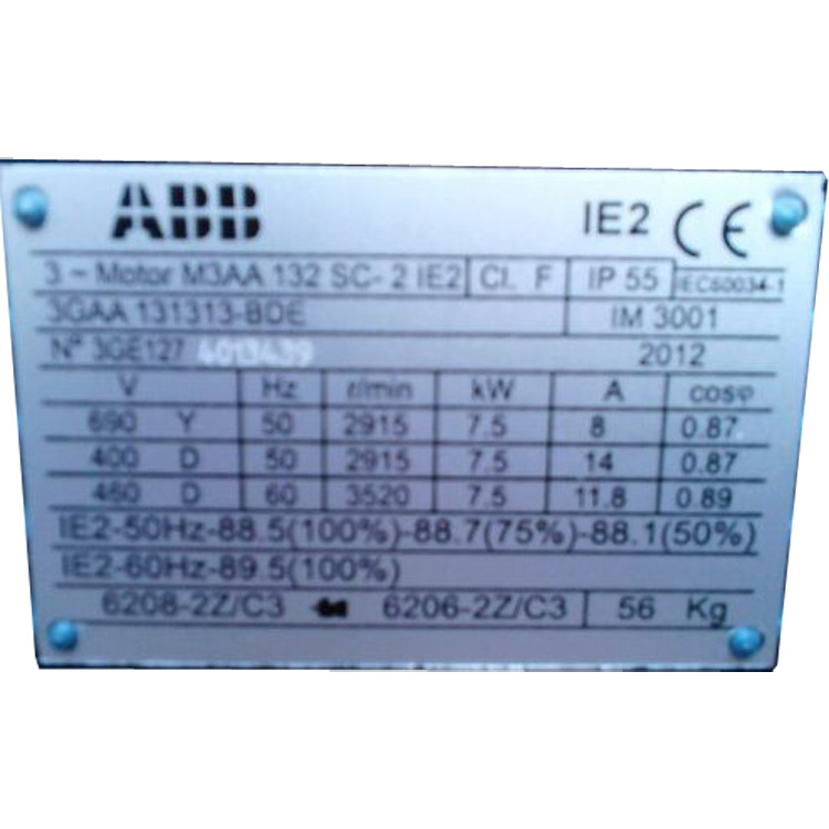 原装进口abb电动机m3aa 132sc-2 abb制动电机 abb铝壳电机