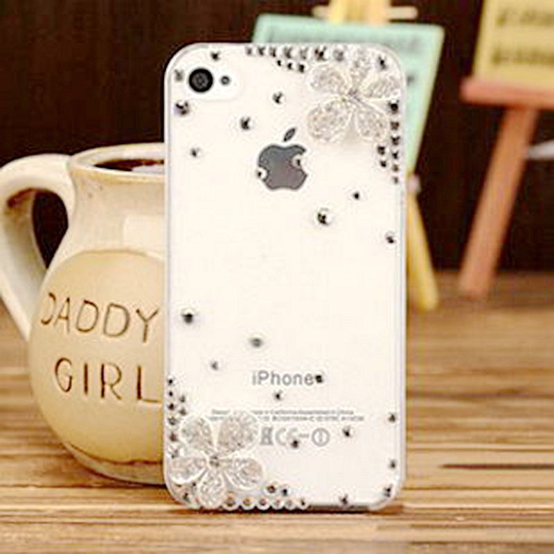 苹果手机外壳 苹果4/5s五瓣花手机套 合花苹果保护套 水钻手机壳图片