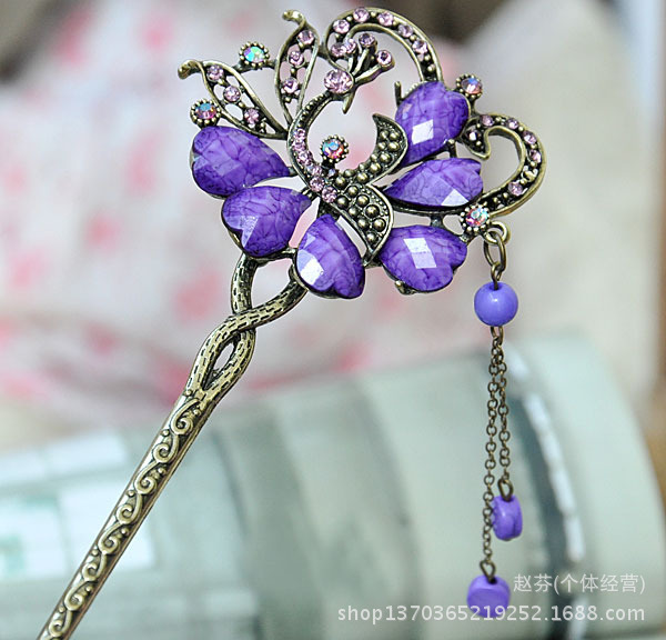 藏饰时尚复古雕花彩钻发簪