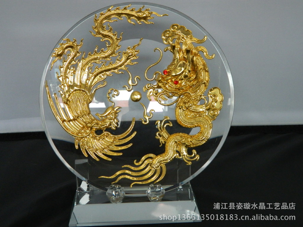 【厂家直销】高档水晶盘摆件 漆线雕水晶工艺品 商务礼品定制