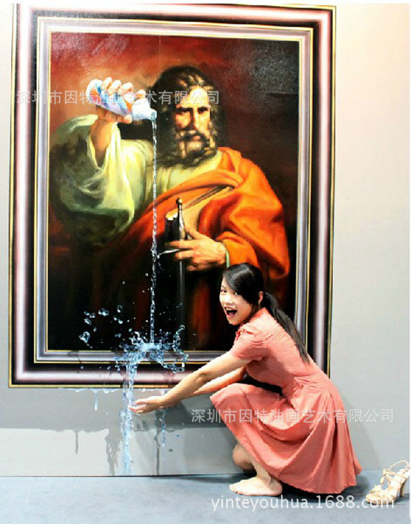 纯手工3D油画高端墙绘彩绘地画逼真写实3D立体画