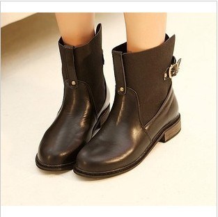 新款骑士靴短靴裸靴粗跟低跟圆头时尚欧美