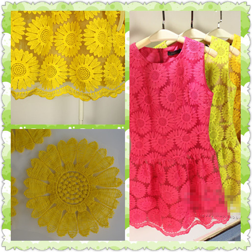 棉线太阳花电脑刺绣绣花布,韩国春季新款女装面料,E58