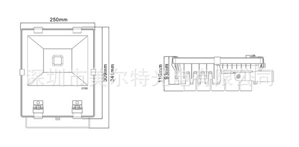 新款led投光灯100w规格图