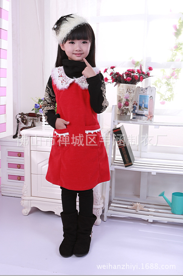 毛毛領呢子裙
