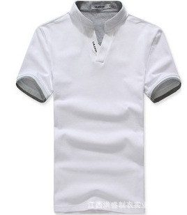 男式立领V领短袖t恤 男士休闲修身POLO衫