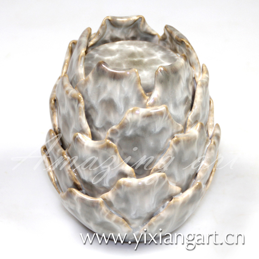 松果烛台-窑变米白