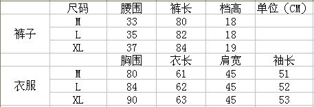 秋裝尺碼數據