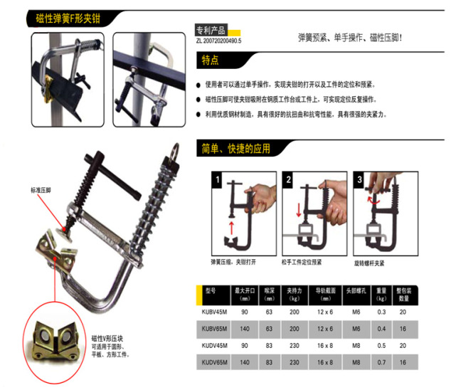 磁性彈簧F形夾鉗KUBV45M