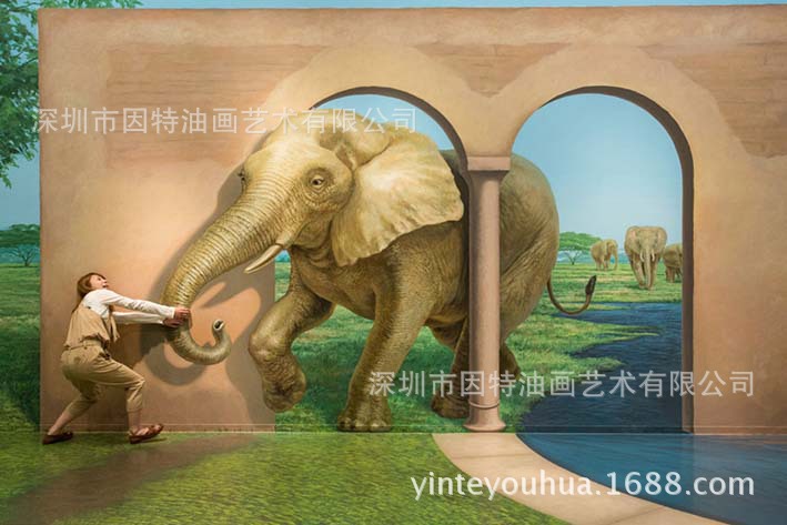 纯手工3D油画高端墙绘彩绘地画逼真写实3D立体画