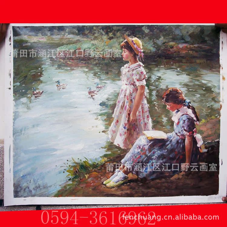 供应人物油画,浪漫海边美女,沙滩小孩