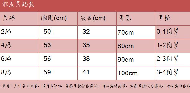 秋衣尺寸表